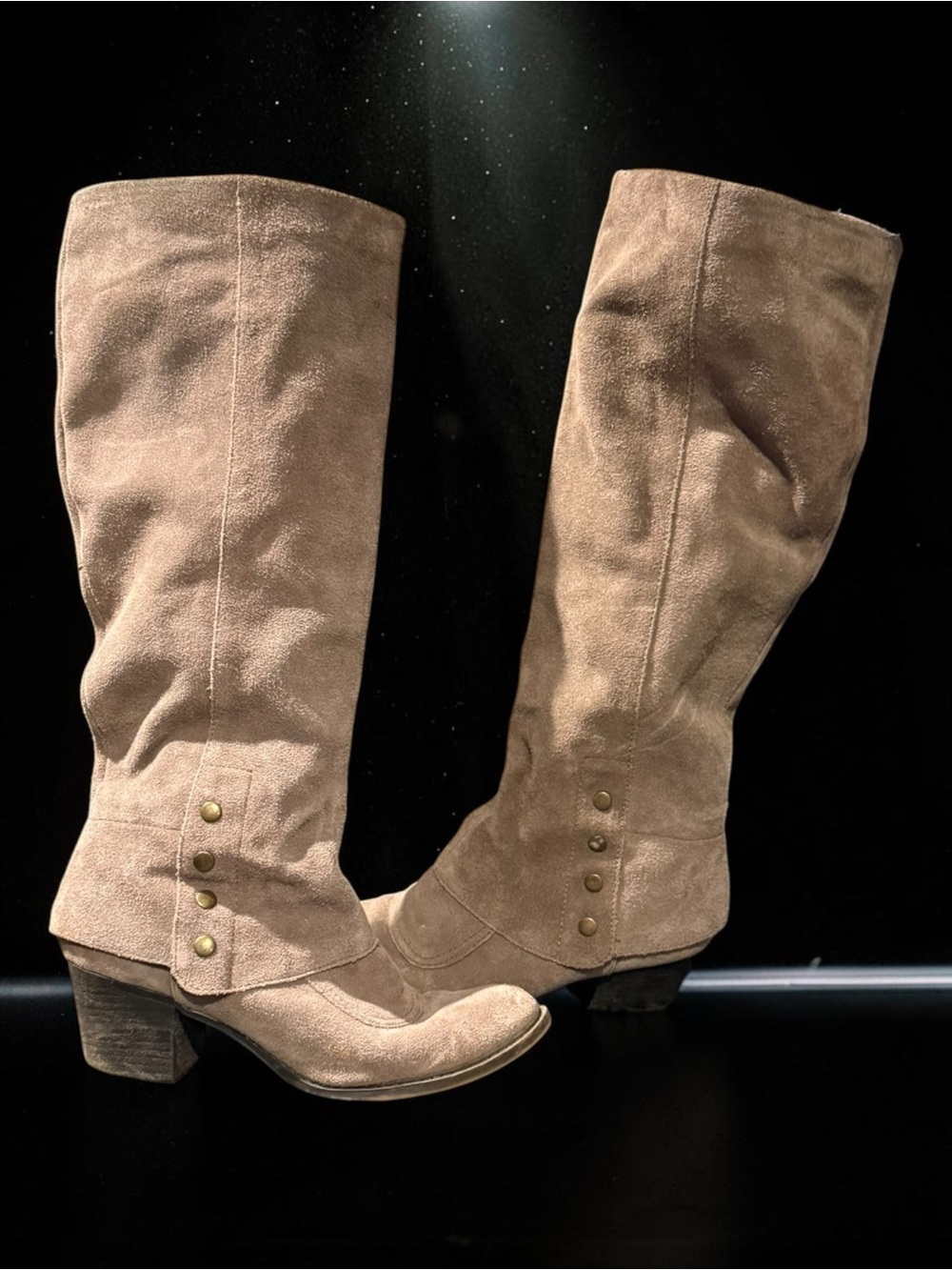 Women's gray Suede Knee-High Boots with Button Detail Nine West